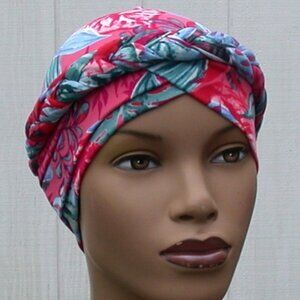 Women's Braided Turban Hat Slip On & Off Headcover Floral Caribbean